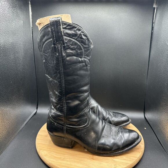 Tony Lama 5984 Men Size 8.5D Black Leather Classic Pull On Western Cowboy Boot - Picture 3 of 8